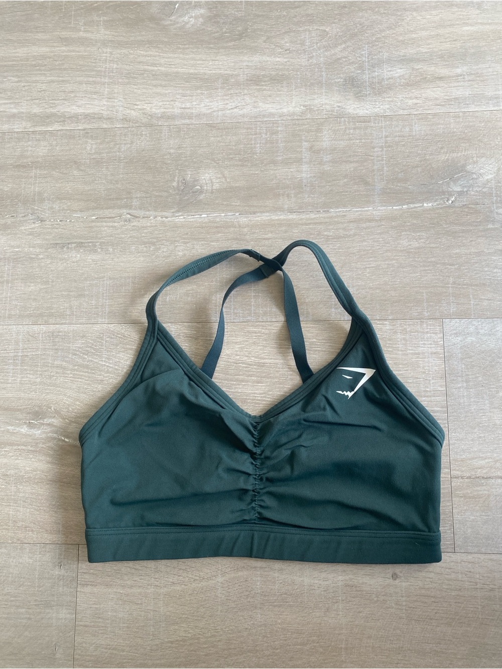 Gymshark Dark Green Ruched V-Neck Strappy Sports Bra